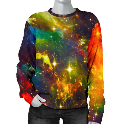 Colorful Universe Galaxy Space Print Women's Crewneck Sweatshirt GearFrost