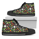 Colorful Vegetable Pattern Print Black High Top Shoes