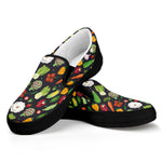 Colorful Vegetable Pattern Print Black Slip On Shoes