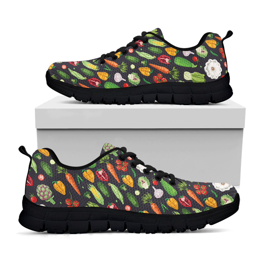 Colorful Vegetable Pattern Print Black Sneakers