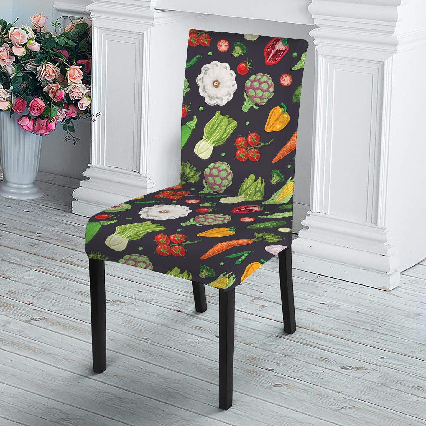 Colorful Vegetable Pattern Print Dining Chair Slipcover
