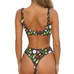 Colorful Vegetable Pattern Print Front Bow Tie Bikini