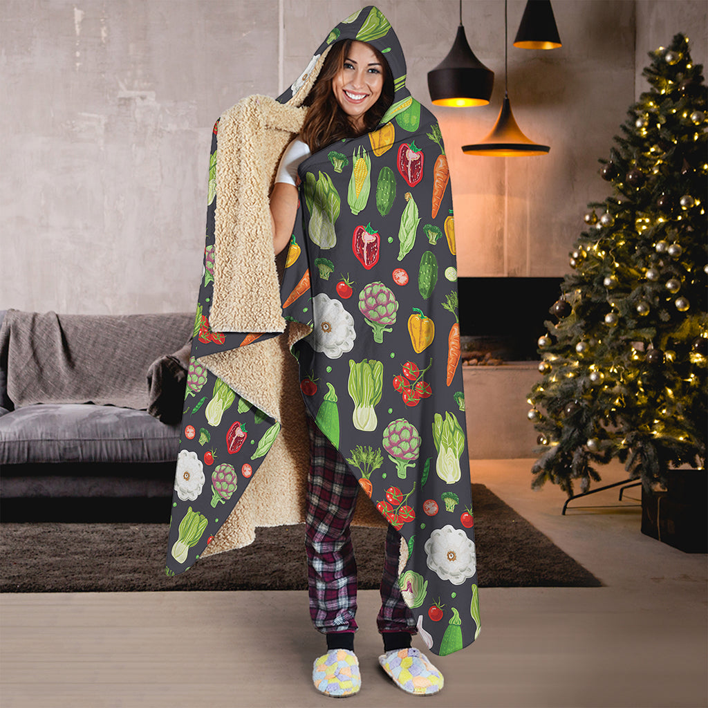 Colorful Vegetable Pattern Print Hooded Blanket