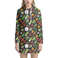 Colorful Vegetable Pattern Print Pullover Hoodie Dress