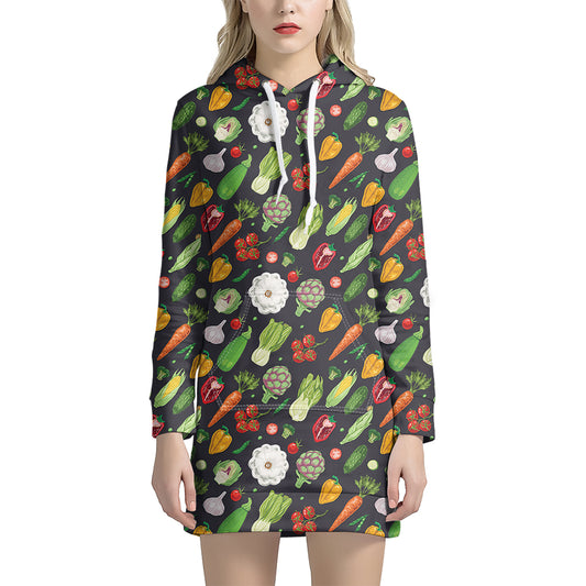 Colorful Vegetable Pattern Print Hoodie Dress
