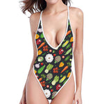 Colorful Vegetable Pattern Print One Piece High Cut Swimsuit