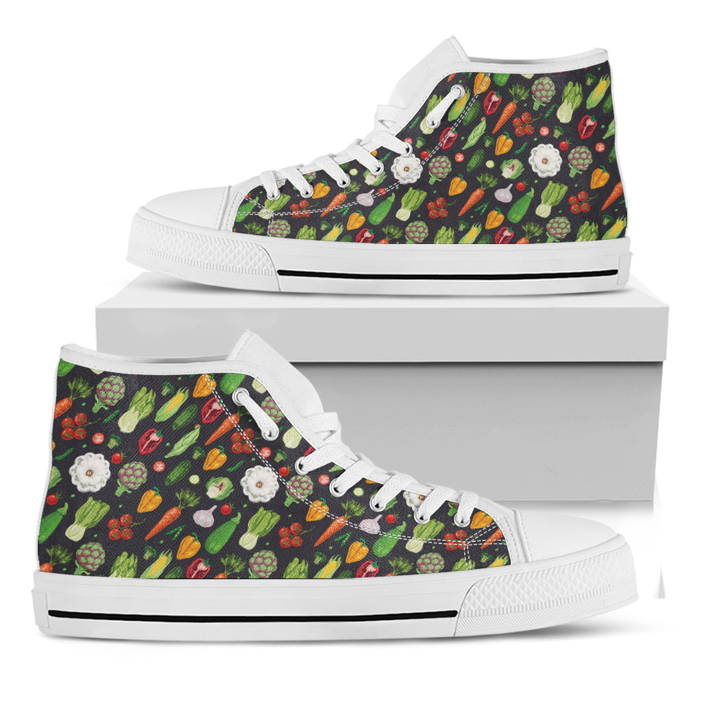 Colorful Vegetable Pattern Print White High Top Shoes
