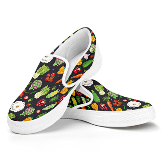 Colorful Vegetable Pattern Print White Slip On Shoes