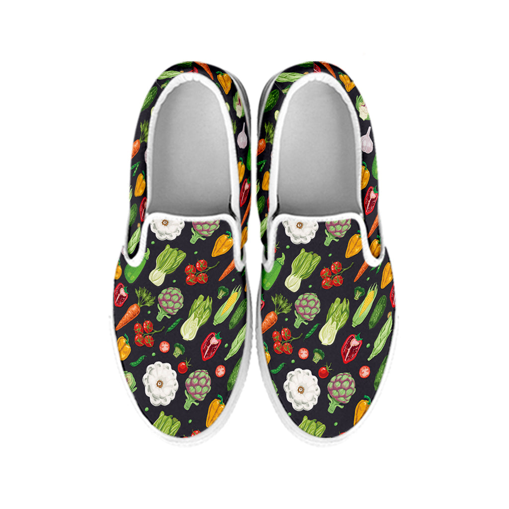 Colorful Vegetable Pattern Print White Slip On Shoes