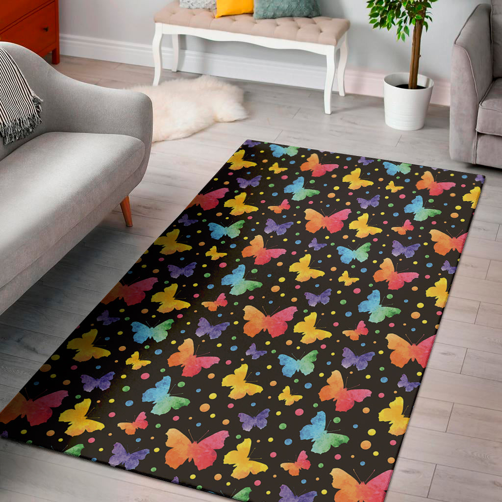 Colorful Watercolor Butterfly Print Area Rug