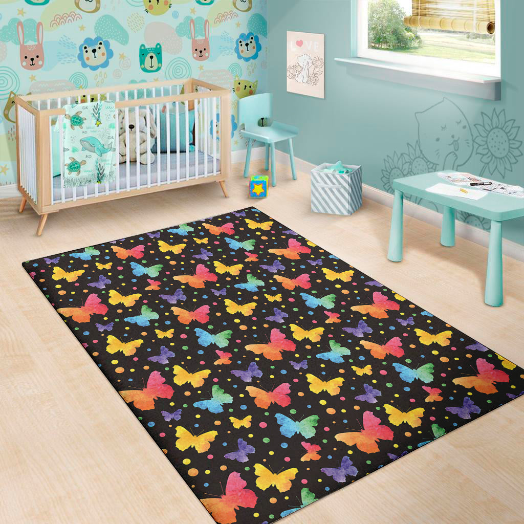 Colorful Watercolor Butterfly Print Area Rug