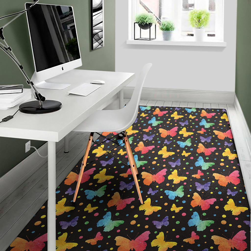 Colorful Watercolor Butterfly Print Area Rug