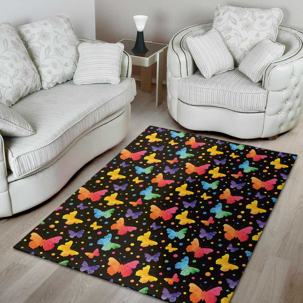 Colorful Watercolor Butterfly Print Area Rug
