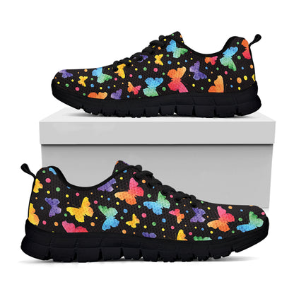 Colorful Watercolor Butterfly Print Black Sneakers