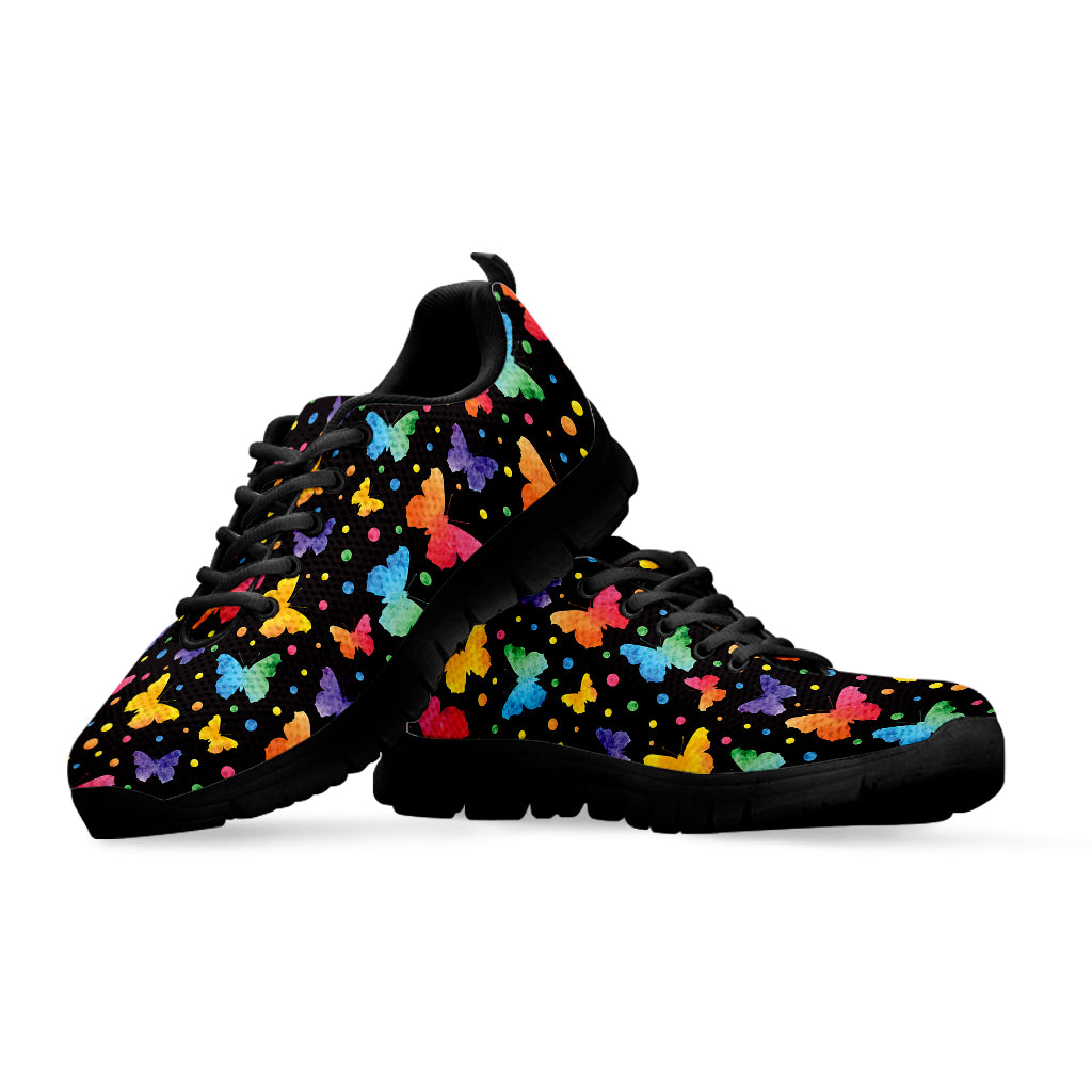 Colorful Watercolor Butterfly Print Black Sneakers