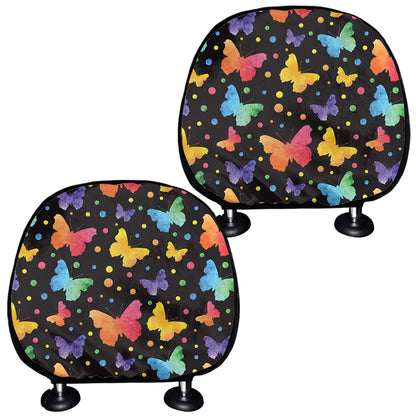 Colorful Watercolor Butterfly Print Car Headrest Covers