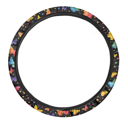 Colorful Watercolor Butterfly Print Car Steering Wheel Cover