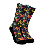 Colorful Watercolor Butterfly Print Crew Socks