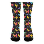 Colorful Watercolor Butterfly Print Crew Socks
