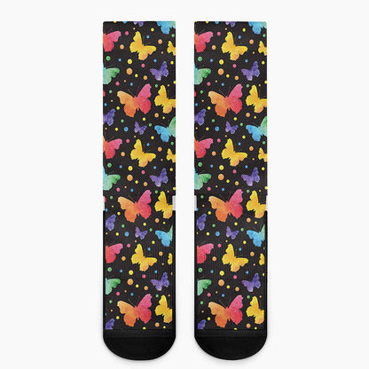 Colorful Watercolor Butterfly Print Crew Socks