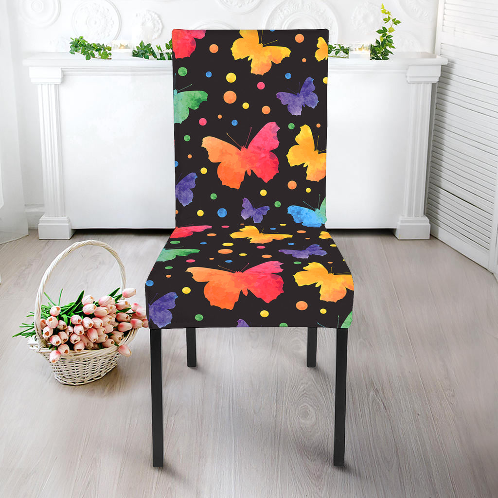 Colorful Watercolor Butterfly Print Dining Chair Slipcover