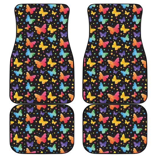 Colorful Watercolor Butterfly Print Front and Back Car Floor Mats