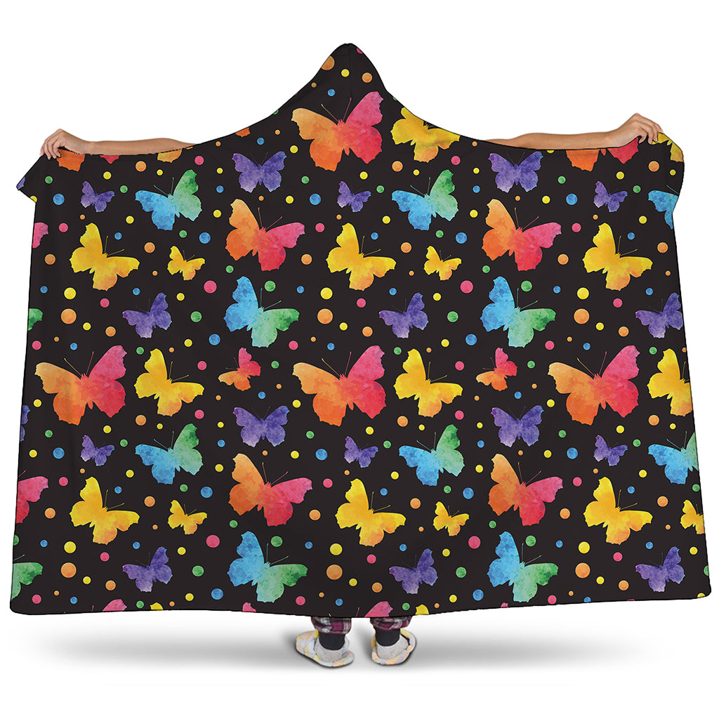 Colorful Watercolor Butterfly Print Hooded Blanket