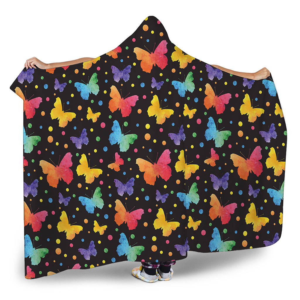 Colorful Watercolor Butterfly Print Hooded Blanket