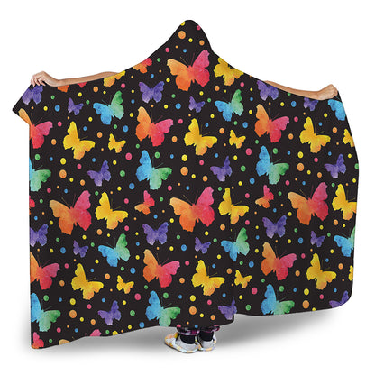 Colorful Watercolor Butterfly Print Hooded Blanket
