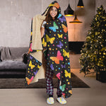 Colorful Watercolor Butterfly Print Hooded Blanket