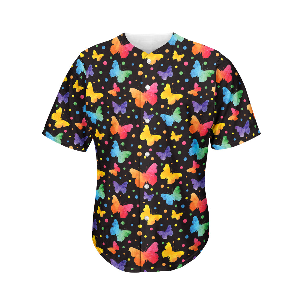 Colorful Watercolor Butterfly Print Men's Baseball Jersey