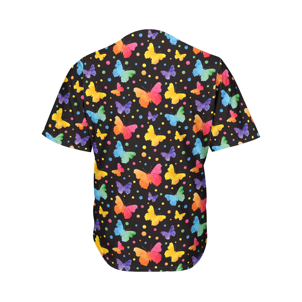 Colorful Watercolor Butterfly Print Men's Baseball Jersey