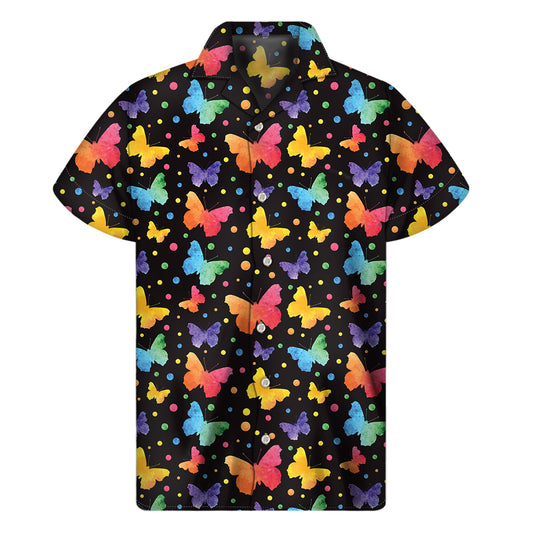 Colorful Watercolor Butterfly Print Men's Short Sleeve Shirt