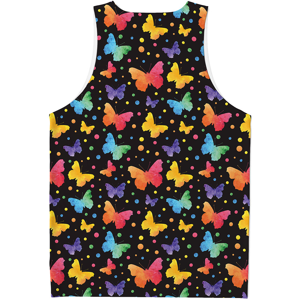 Colorful Watercolor Butterfly Print Men's Tank Top