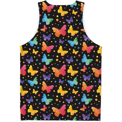 Colorful Watercolor Butterfly Print Men's Tank Top