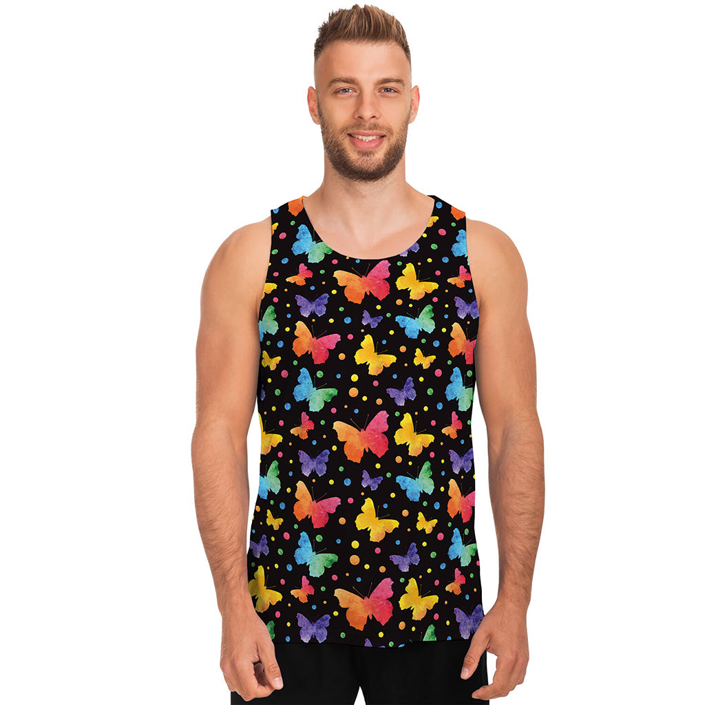 Colorful Watercolor Butterfly Print Men's Tank Top