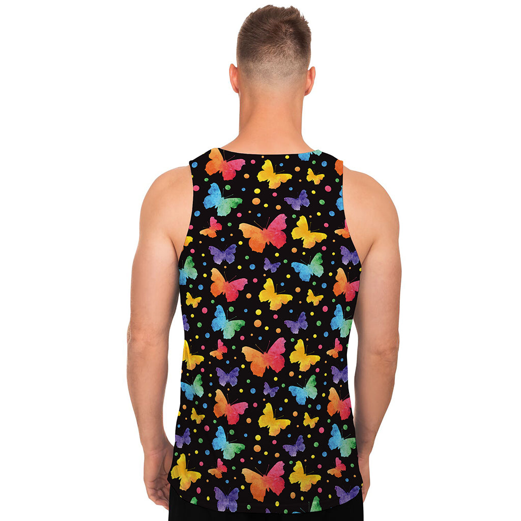 Colorful Watercolor Butterfly Print Men's Tank Top
