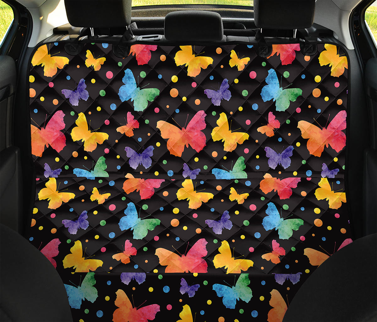 Colorful Watercolor Butterfly Print Pet Car Back Seat Cover