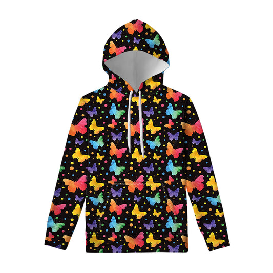 Colorful Watercolor Butterfly Print Pullover Hoodie