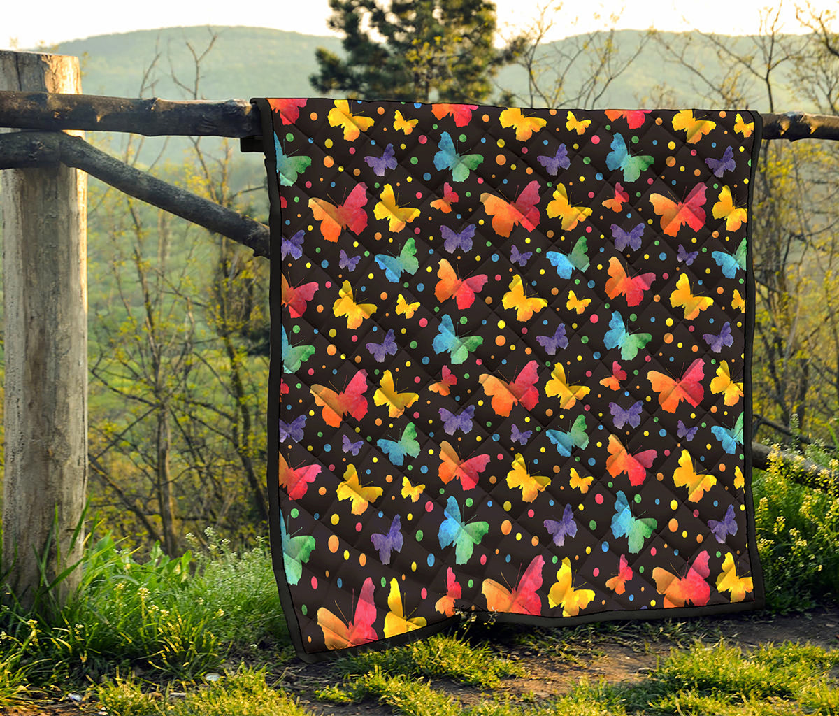 Colorful Watercolor Butterfly Print Quilt