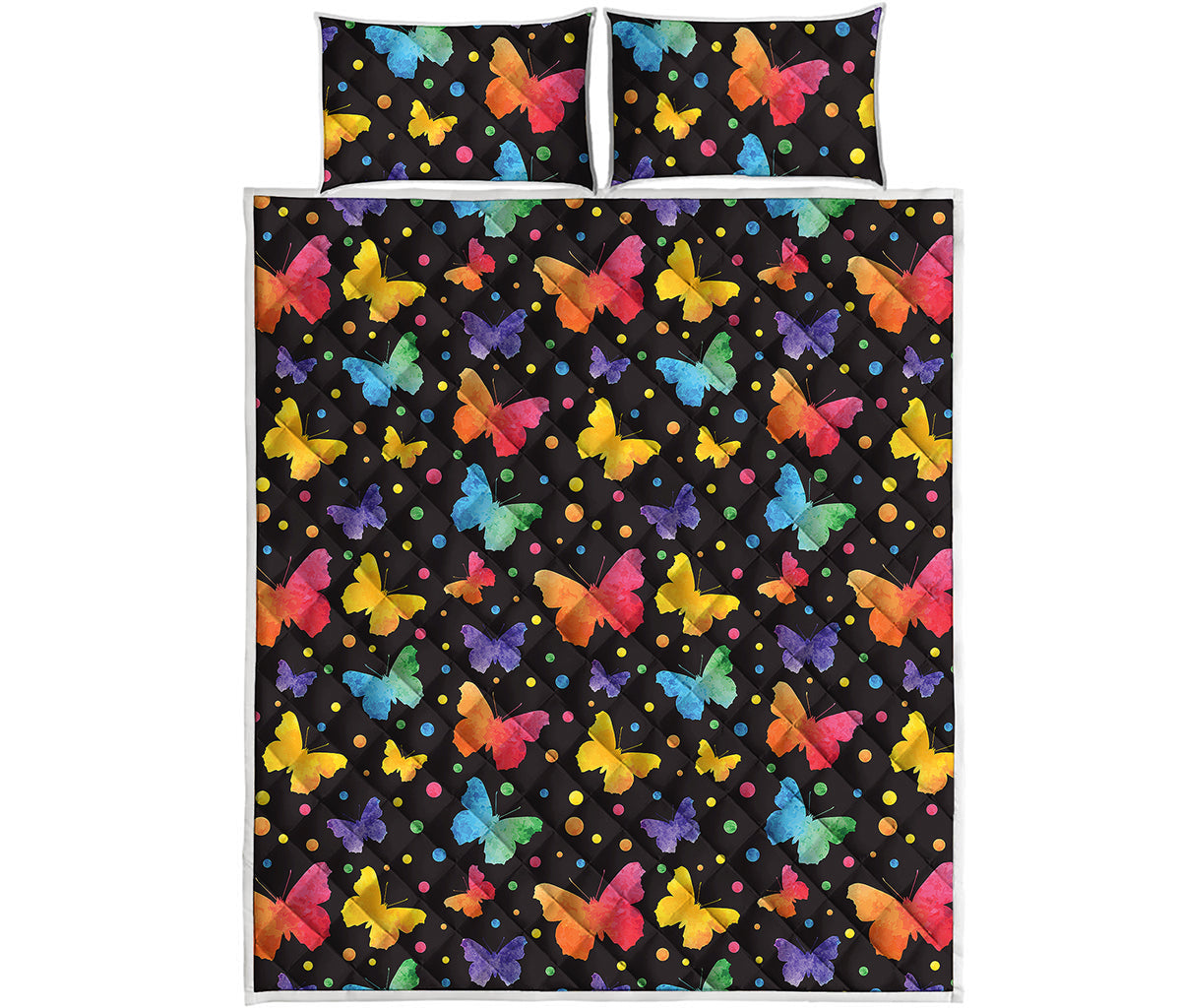 Colorful Watercolor Butterfly Print Quilt Bed Set