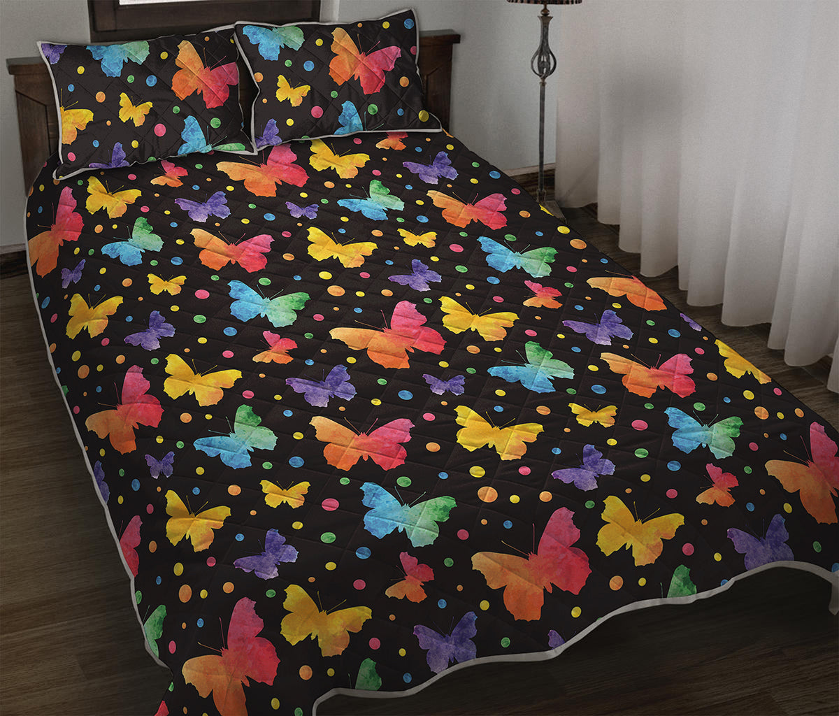 Colorful Watercolor Butterfly Print Quilt Bed Set