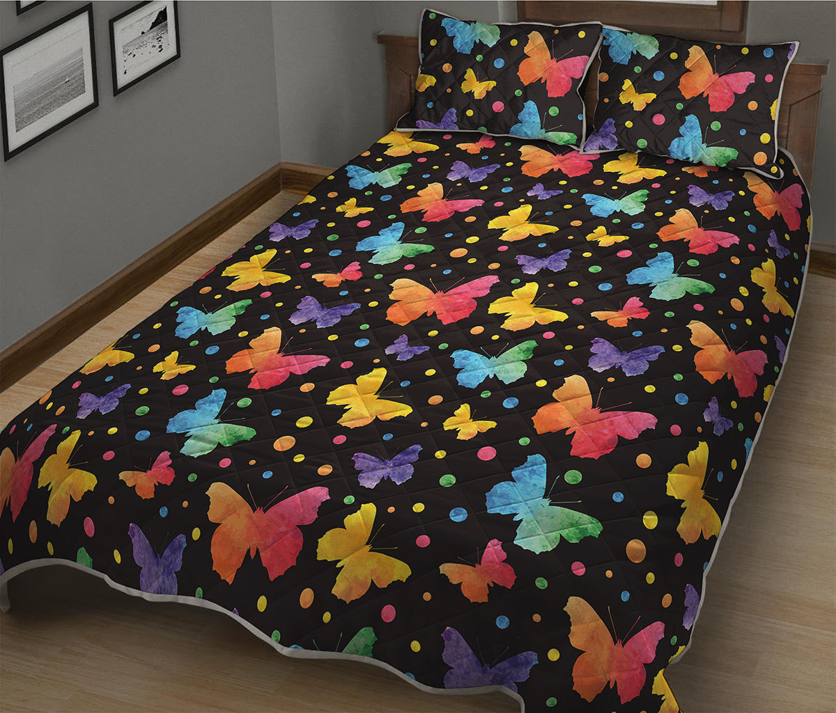 Colorful Watercolor Butterfly Print Quilt Bed Set