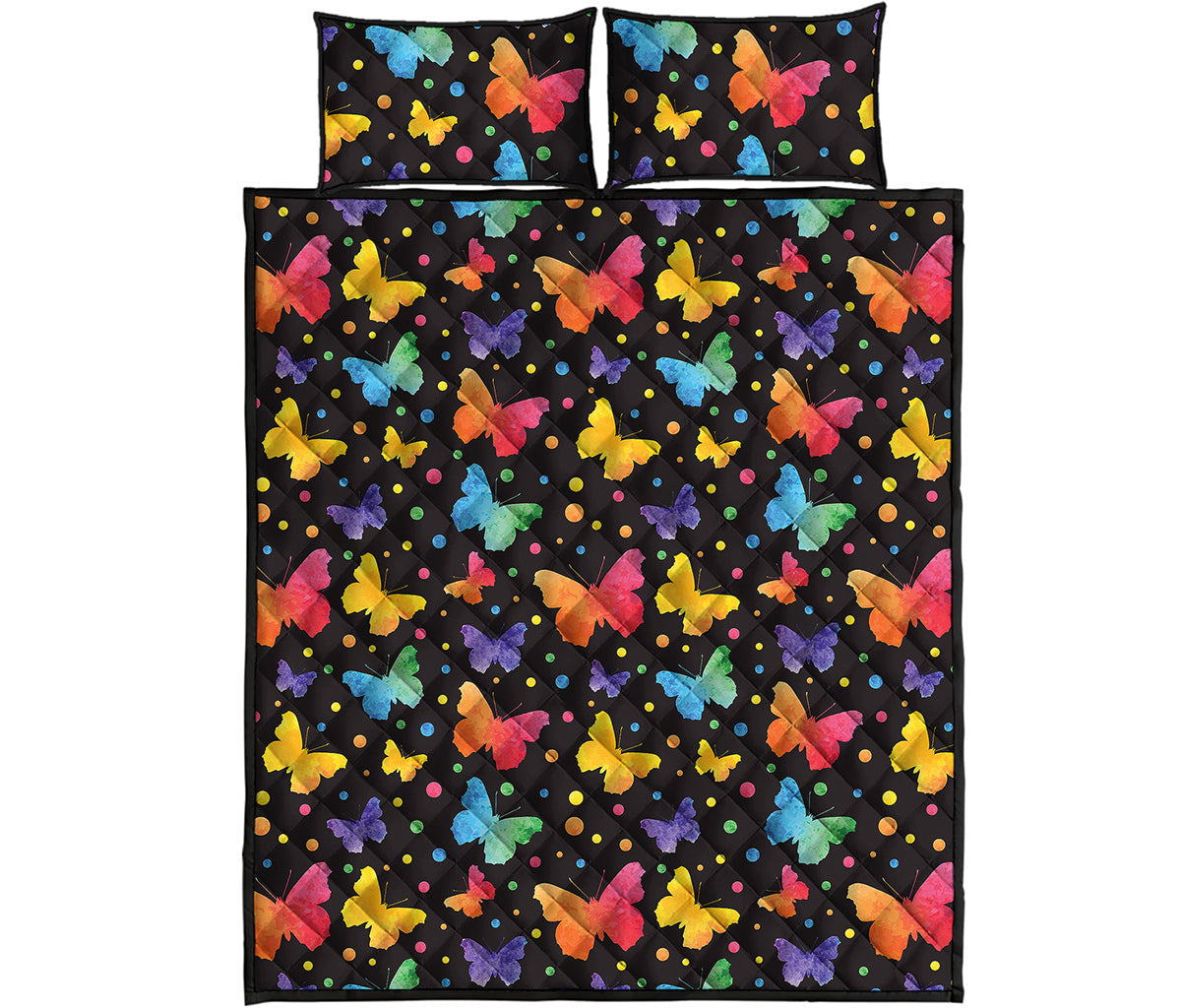 Colorful Watercolor Butterfly Print Quilt Bed Set