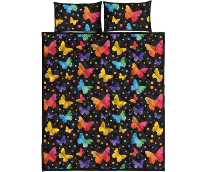 Colorful Watercolor Butterfly Print Quilt Bed Set