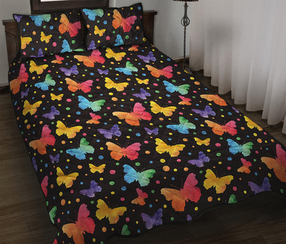 Colorful Watercolor Butterfly Print Quilt Bed Set