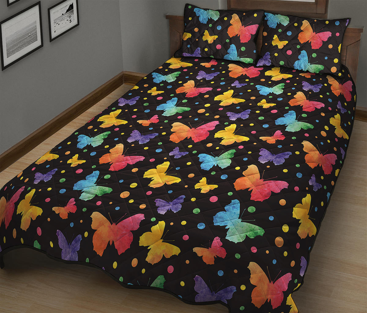 Colorful Watercolor Butterfly Print Quilt Bed Set