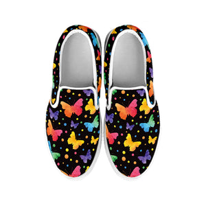 Colorful Watercolor Butterfly Print White Slip On Shoes