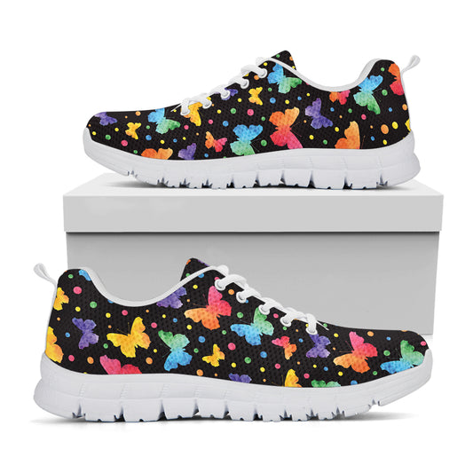 Colorful Watercolor Butterfly Print White Sneakers