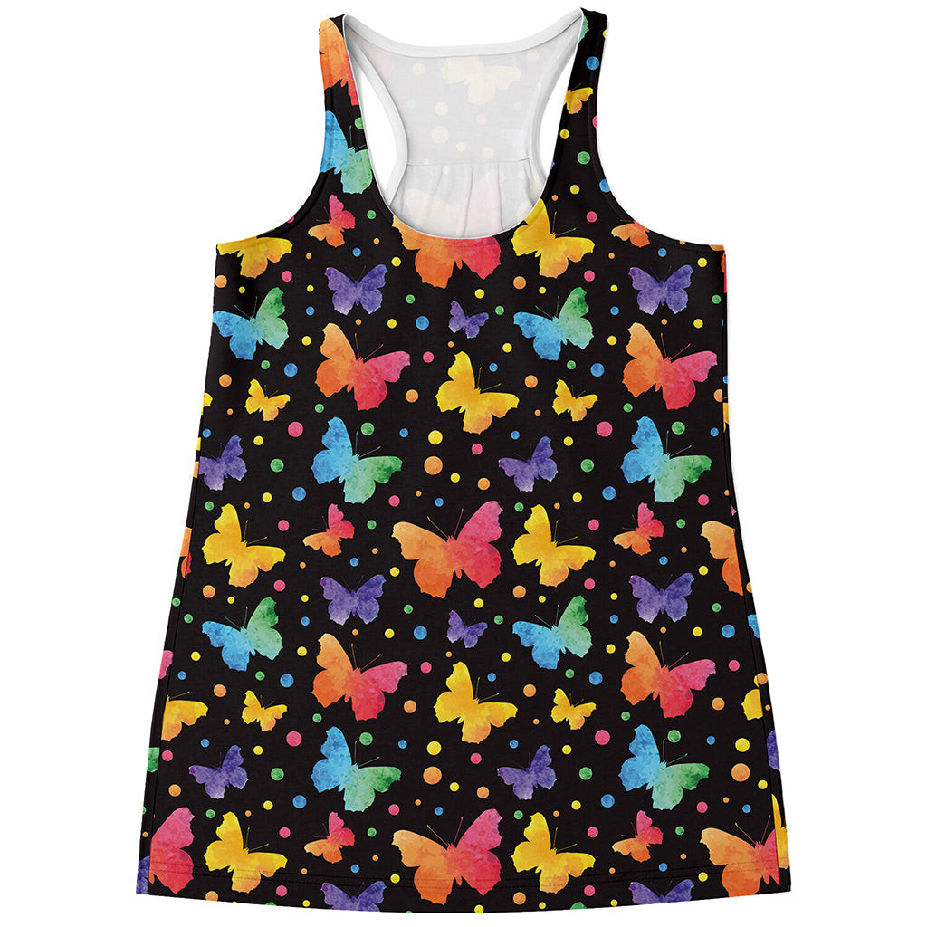 Colorful Watercolor Butterfly Print Women's Racerback Tank Top
